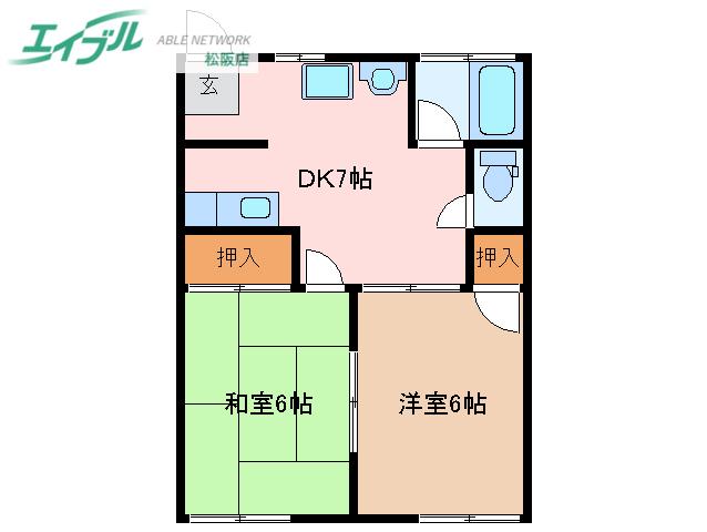 御殿山コーポ(2DK/1階)の間取り写真