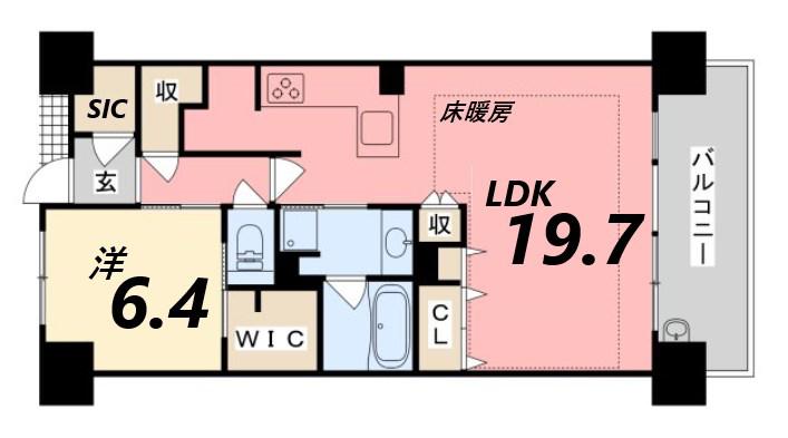 ポレスター姫路ザ・レジデンス(1LDK/15階)の間取り写真