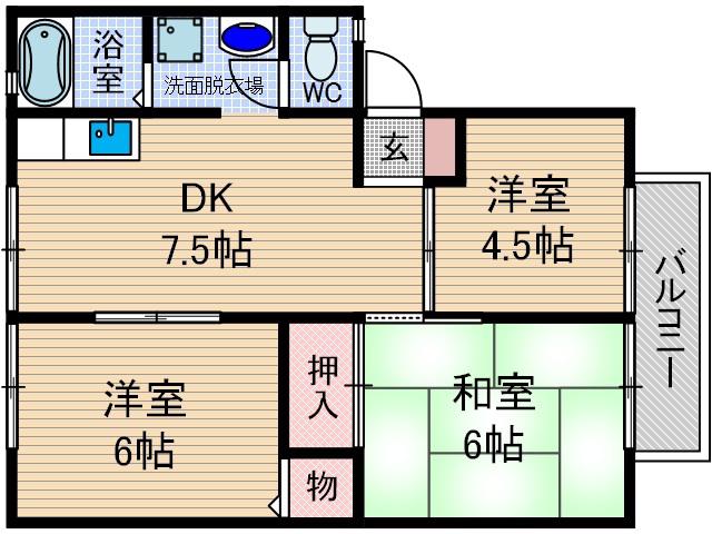 サンビレッヂ新和B棟(3DK/2階)の間取り写真