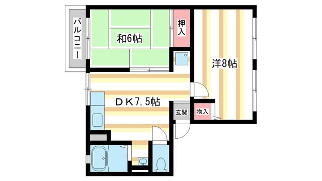 ソファレ高畑(2DK/2階)の間取り写真