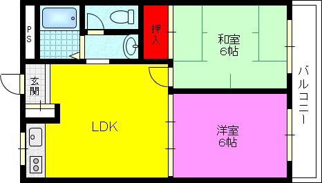 グリーンハイツ阪本(2LDK/3階)の間取り写真