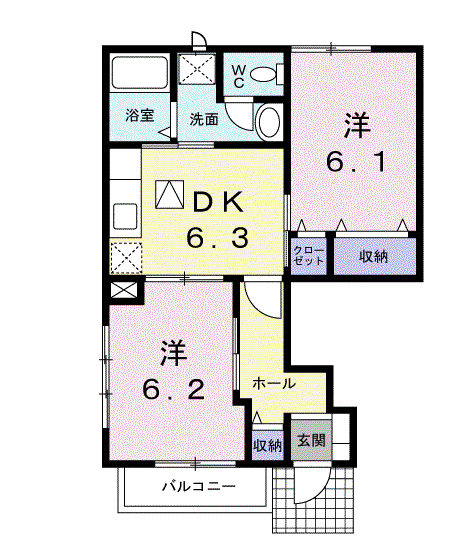 ビオレータ熊野(2DK/1階)の間取り写真