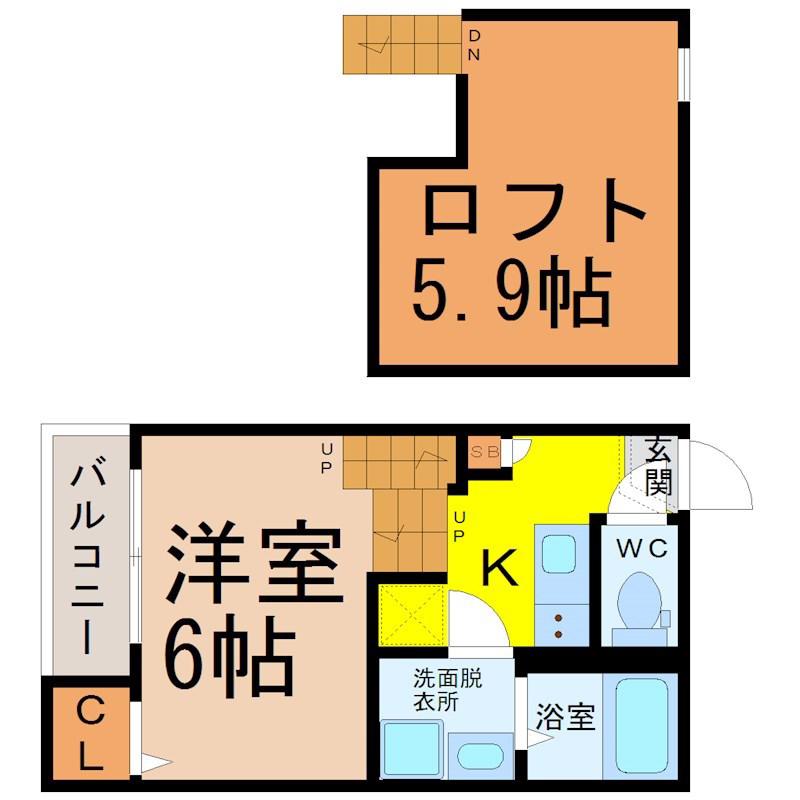 ハーモニーテラス上小田井(1K/1階)の間取り写真