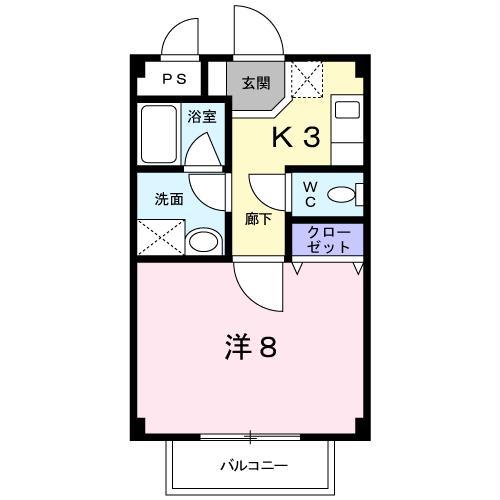 パークハイム大丸E・F(1K/2階)の間取り写真