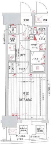 ラシュレエグゼ本町(1K/14階)の間取り写真