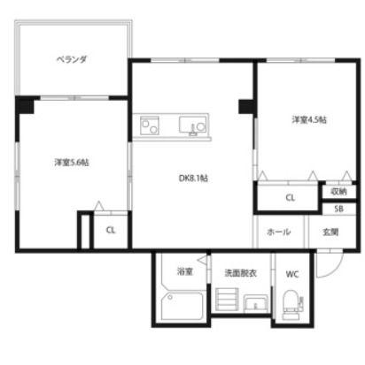 ピースコウセイ北佐古 B棟(2DK/2階)の間取り写真