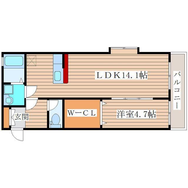 クレイドル栗生(1LDK/2階)の間取り写真