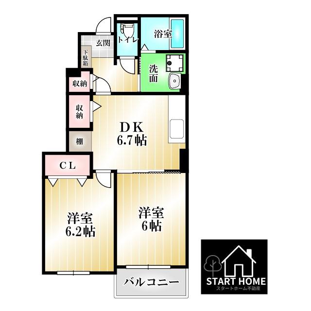 ドリームガーデン(2DK/1階)の間取り写真