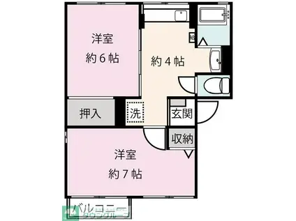 シティハイムハーベスト(2K/1階)の間取り写真