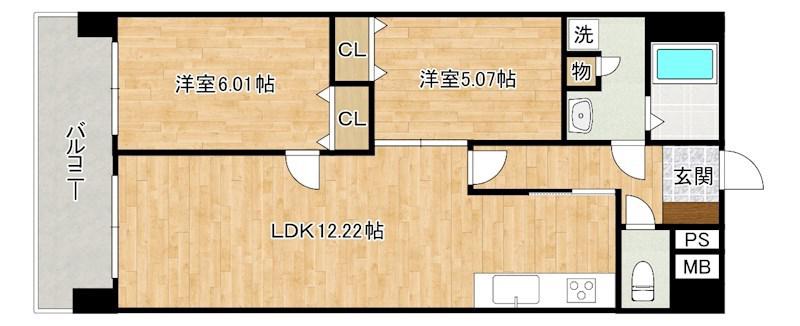 ラフィーネ到津学園通(2LDK/11階)の間取り写真