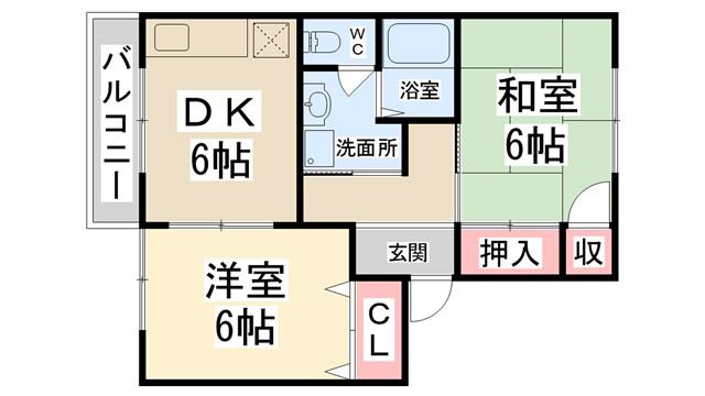 ラークヒルズ 弐番館(2DK/1階)の間取り写真