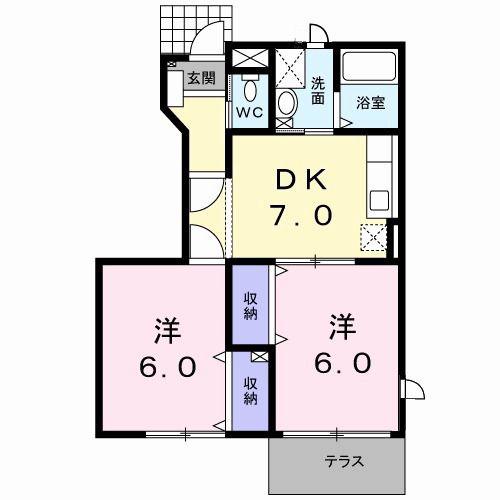 アーバンエステート(2DK/1階)の間取り写真