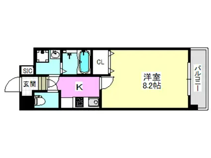 カサルテ吹田青葉丘(1K/1階)の間取り写真