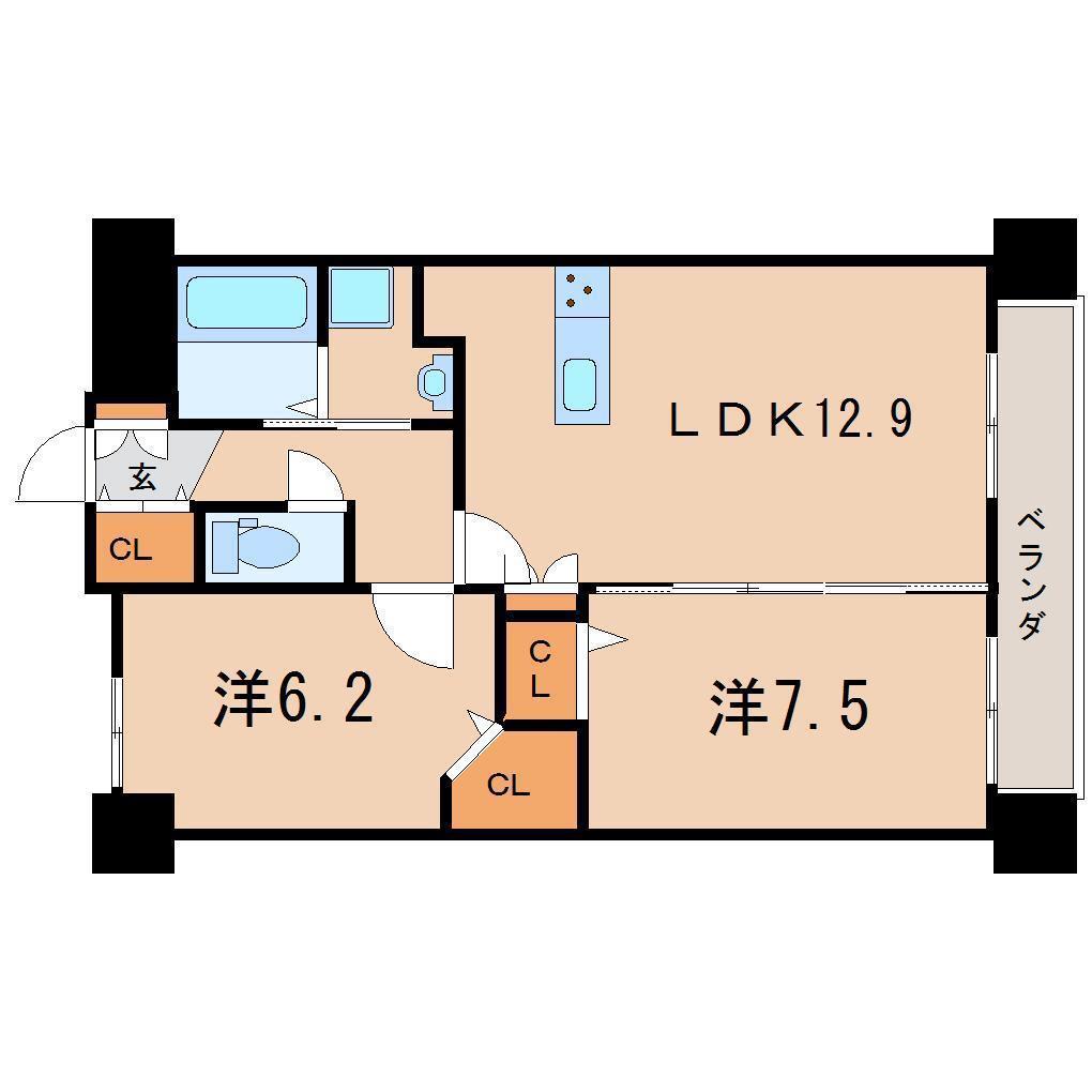 アークデュオ福島万世町(2LDK/14階)の間取り写真