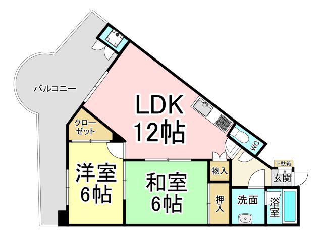 パラシオ高塔(2LDK/6階)の間取り写真