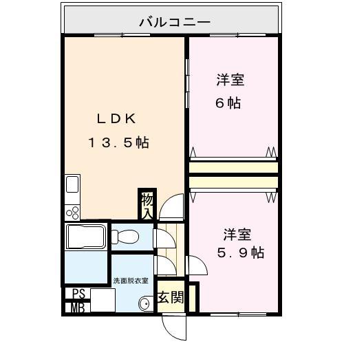 チャーリーコート(2LDK/3階)の間取り写真