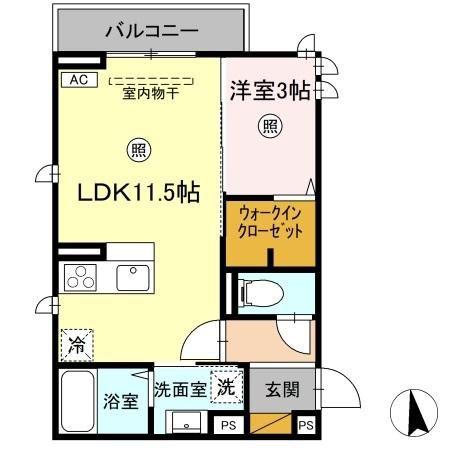 ル・サンティエ城南(1LDK/2階)の間取り写真