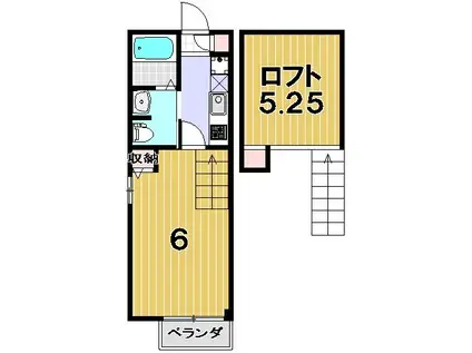 ロフティ北野の森(1K/2階)の間取り写真