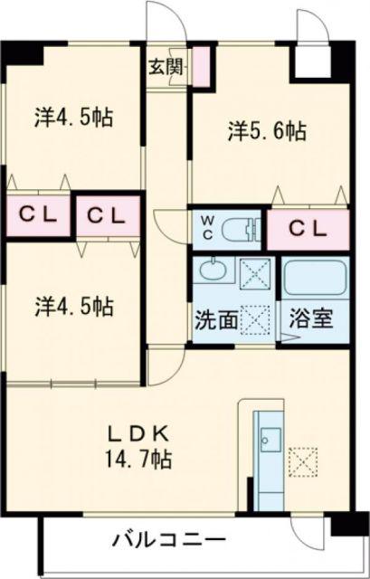 FU-TONIII黒崎(3LDK/4階)の間取り写真