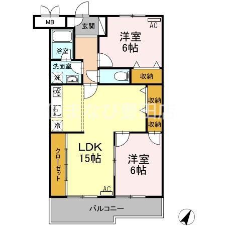 ミヤマヒルズ(2LDK/3階)の間取り写真