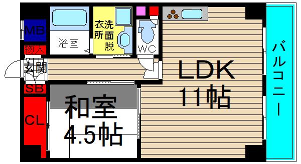 ポートヴィラメイセイ(1LDK/10階)の間取り写真