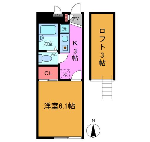 プロトンI(1K/1階)の間取り写真