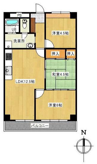 湘南常盤マンション(3LDK/5階)の間取り写真