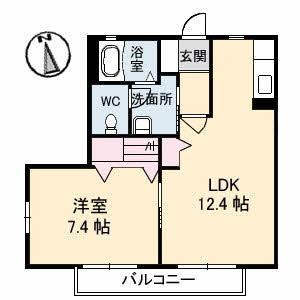ディアス松縄C棟(1LDK/1階)の間取り写真