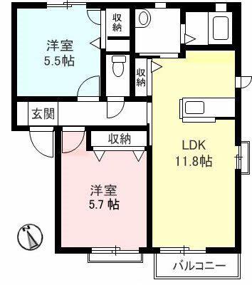 シャーメゾン国領 A棟(2LDK/1階)の間取り写真