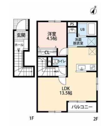 リーブルファイン柏南逆井(1LDK/2階)の間取り写真