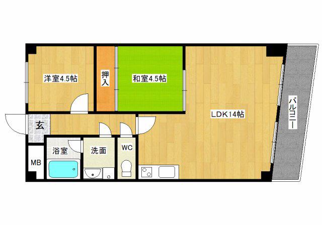 フクダ不動産八木駅前マンション(2LDK/5階)の間取り写真