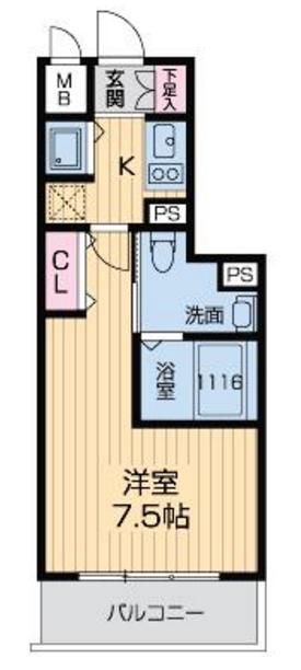 グランルージュ中之島南(1K/2階)の間取り写真