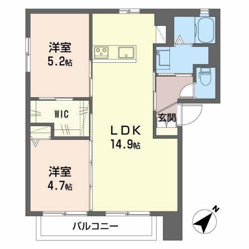 カーレント ティエラ C棟(2LDK/1階)の間取り写真