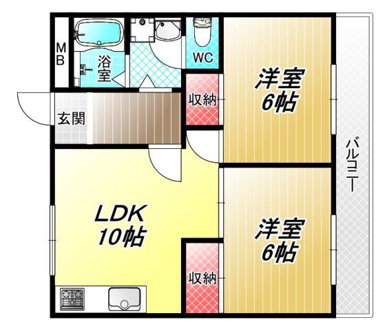 七福興産ビル(2LDK/5階)の間取り写真