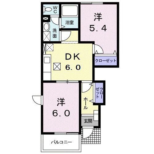 ラフィネ I(2DK/1階)の間取り写真