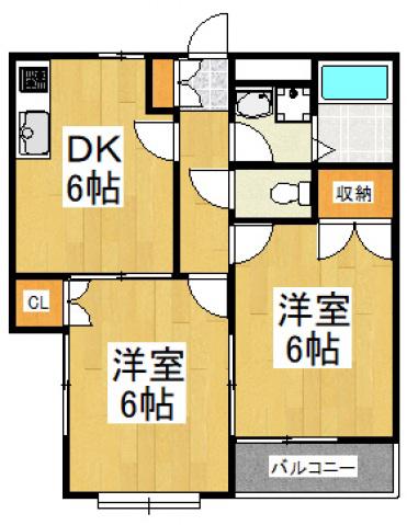 ソレアード西武(2DK/1階)の間取り写真