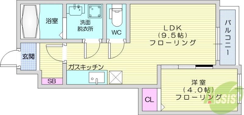 プランドール錦町(1LDK/1階)の間取り写真
