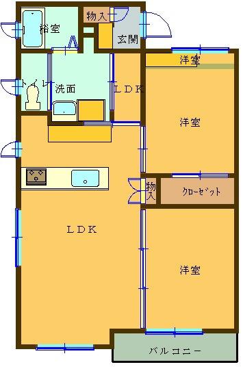 クレセール津浦(2LDK/2階)の間取り写真