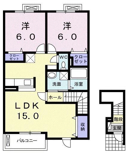 エスポアール・アンジュ(2LDK/2階)の間取り写真