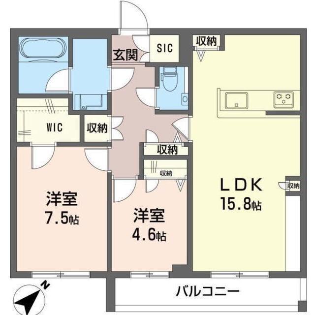 アジュールモア長津田(2LDK/3階)の間取り写真