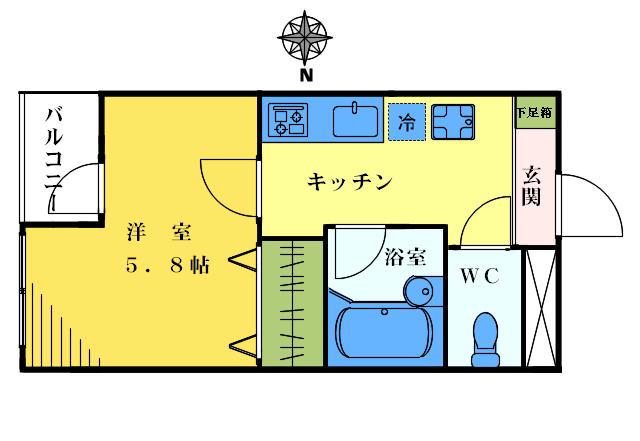 フラット・M(1K/1階)の間取り写真