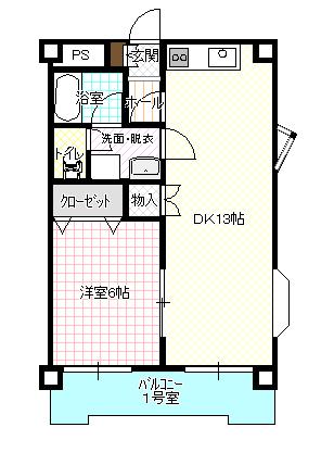 ブルク奥田(1LDK/3階)の間取り写真