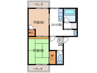 メゾニティいなば(2DK/1階)の間取り写真