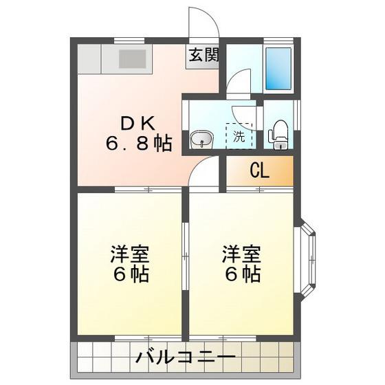 グローリアス(2DK/2階)の間取り写真