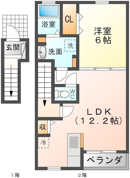 グラシオッソ坂井(1LDK/2階)の間取り写真