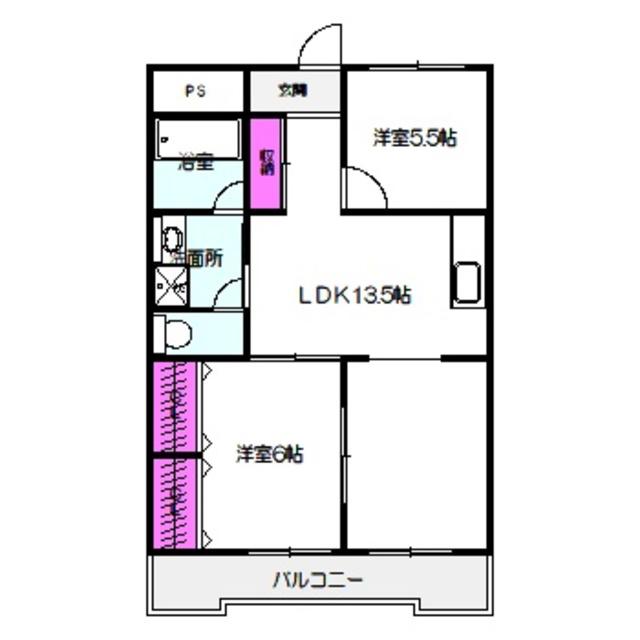 ハイム旭(2LDK/6階)の間取り写真