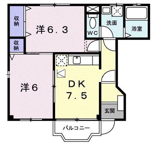 ブロードヒル(2DK/1階)の間取り写真