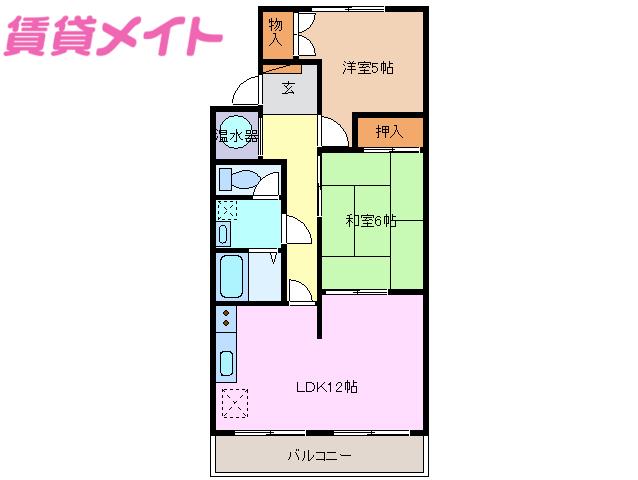 ドミール笹山(2LDK/2階)の間取り写真