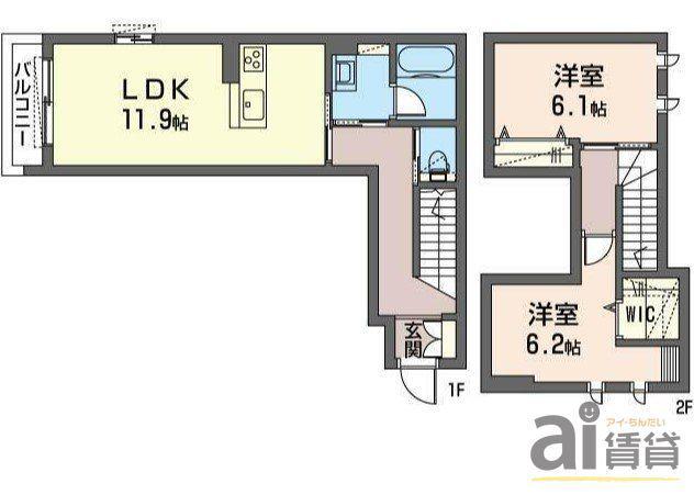 ゼルコバI(2LDK/1階)の間取り写真