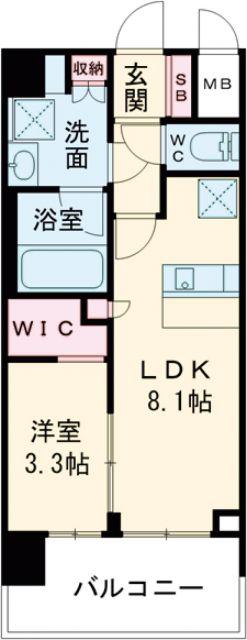 スプランディッド堺東DUE(1LDK/8階)の間取り写真